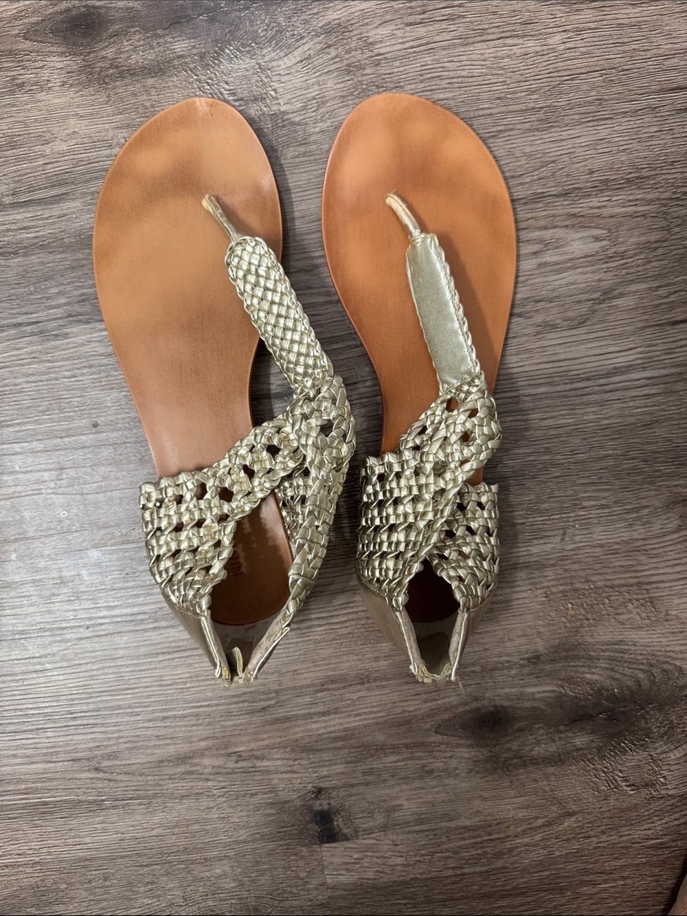 Nine West Metallic Gold Braided Toe-Loop Sandals
